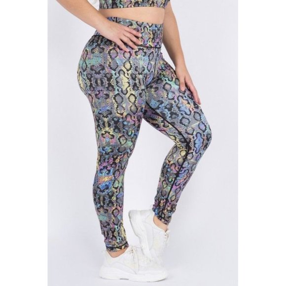 XL Size Womens Active Iridescent Snakeskin Print Workout Leggings - Picture 4 of 5